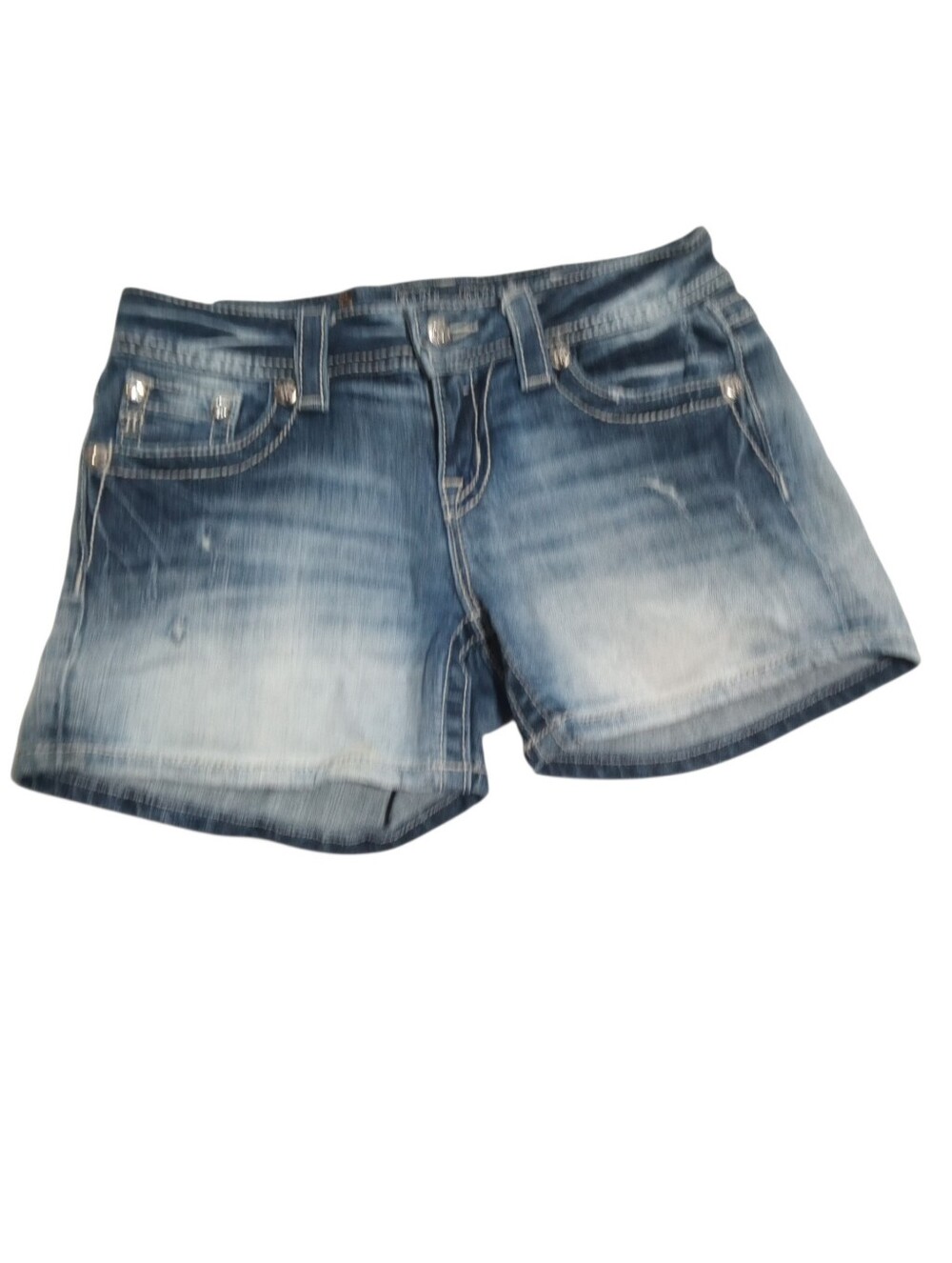 Miss Me Women’s Faded Denim Jean Easy Shorts Low Rise Y2K Western Bling Size 26